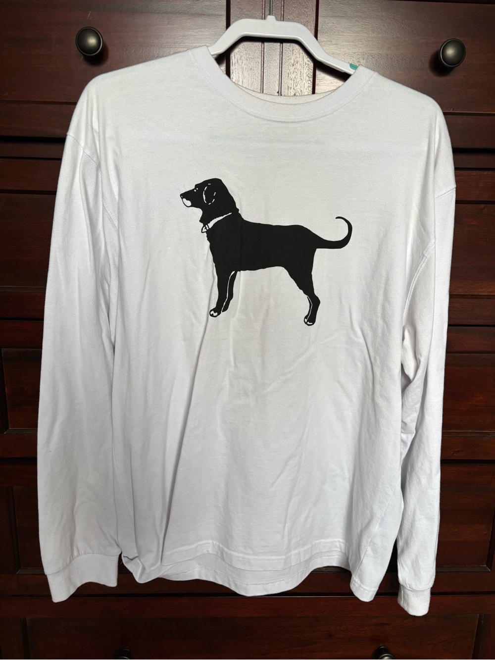 The Black Dog White Long-Sleeve Tee with Black Dog Silhouette